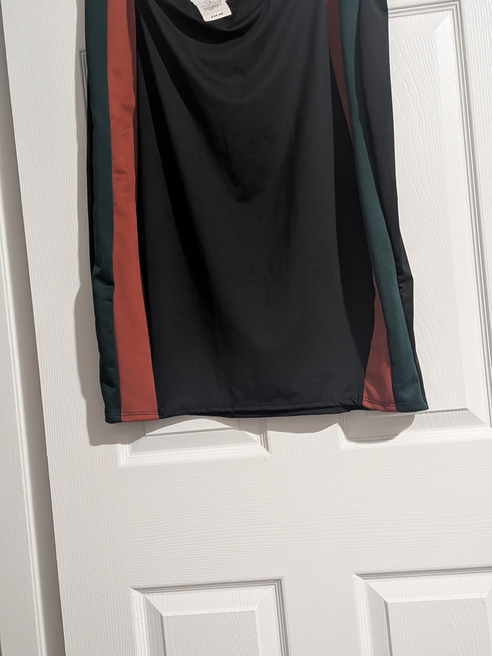 Ashley Stewart Black Mini Skirt with Green and Rust Stripes